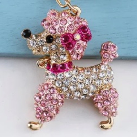 Rhinestone Poodle Puppy Bag Charm/Keychain - Picture 1 of 10